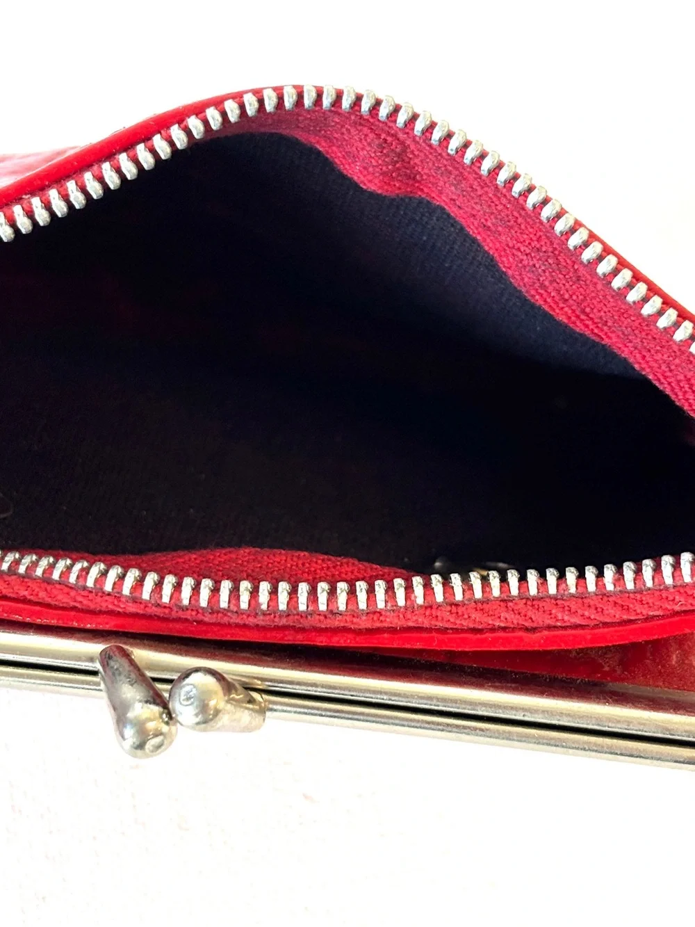 Hobo Double Frame Kisslock Clutch Wallet Red and Chrome Hardware Coin Purse Bag